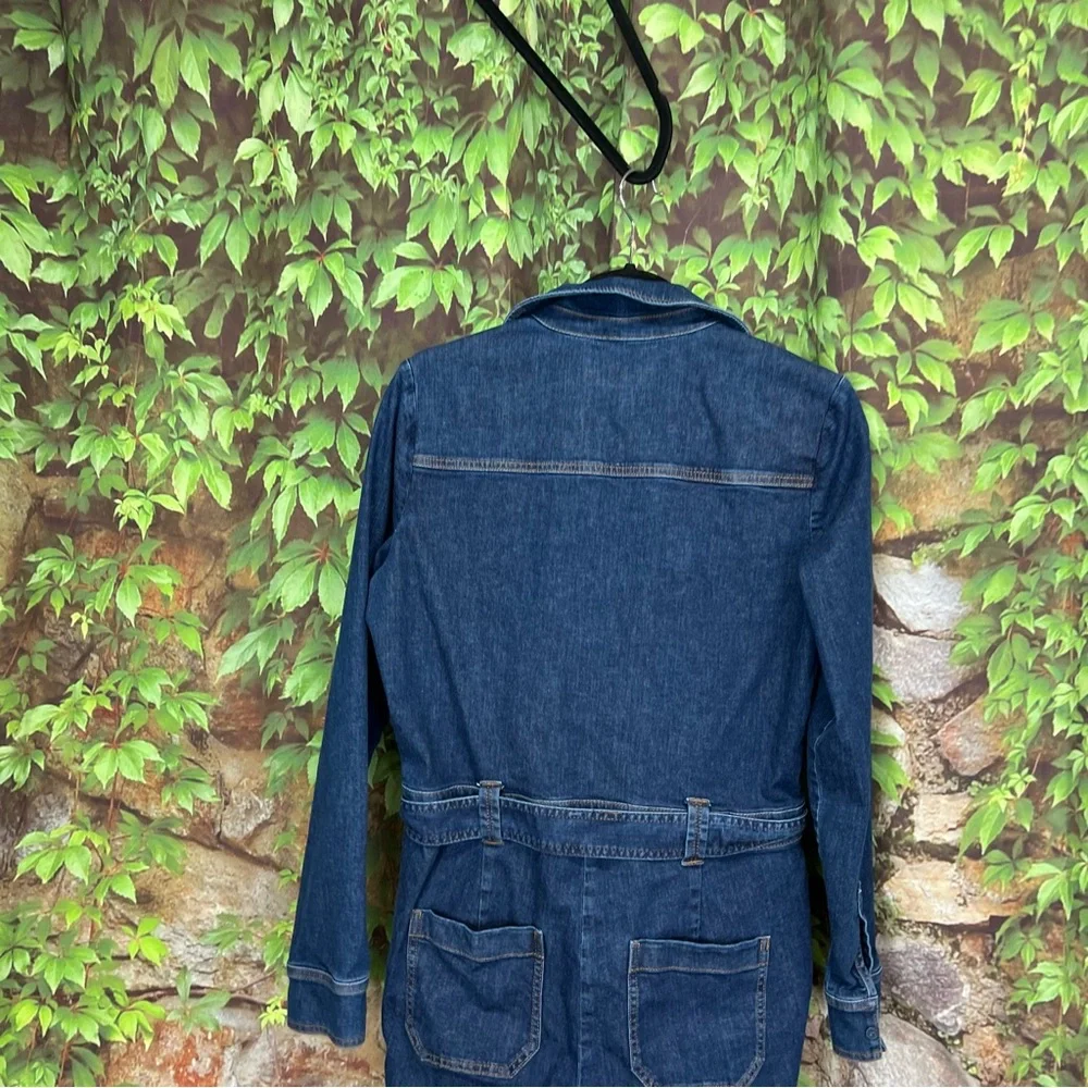 BODEN Coastal Cowgirl Southwestern Style Dark Wash Denim Zip Front Jumpsuit, 4R - Picture 12 of 14